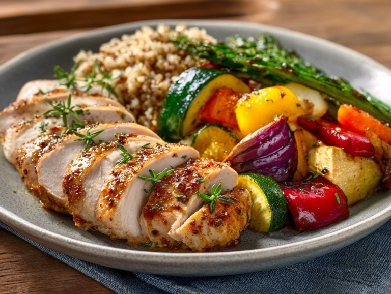 Herb-roasted chicken with colorful vegetables
