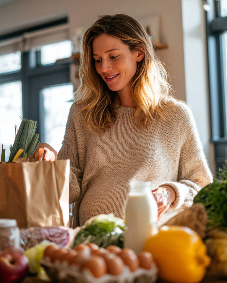 Fresh groceries delivered to a woman at home